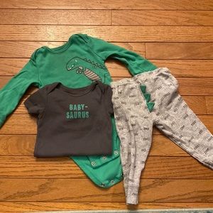 Carters 9 Month Dinosaur Set of 3- Longsleeve, Onesie, and Pants